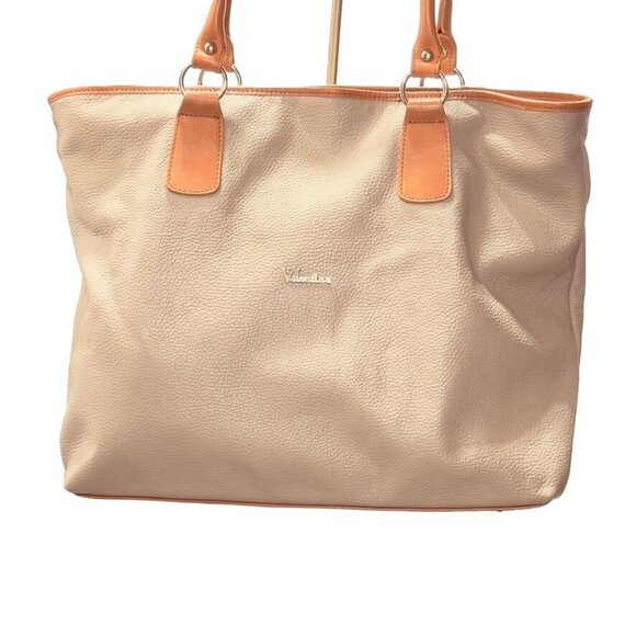 VALENTINA Women's Genuine Leather Tote Bag Beige Tan Interior Pockets Italian - Picture 3 of 14